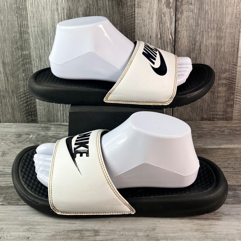 Nike Benassi JDI Slides White Black Mens Sandal 343880-100 Size 9